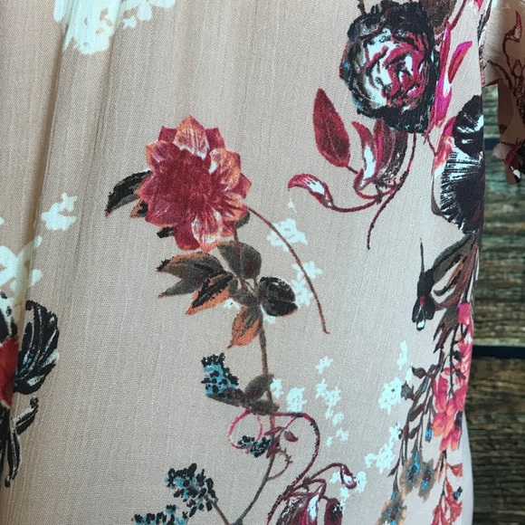 Beige Floral Top With Wrap Around Neck - Picture 2 of 3